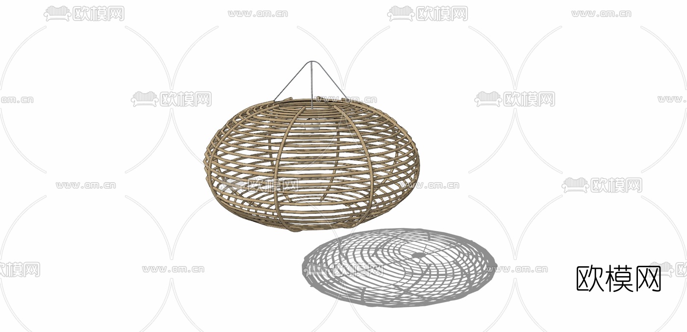 中式藤编吊灯免费su模型下载