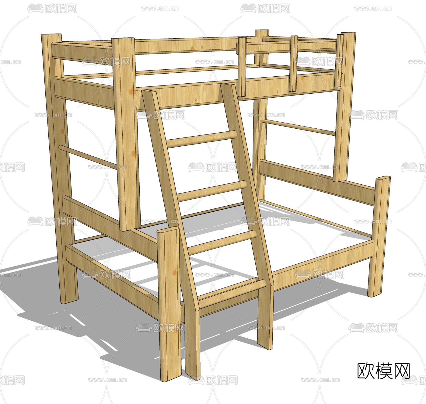 中式实木上下铺高低床免费su模型下载