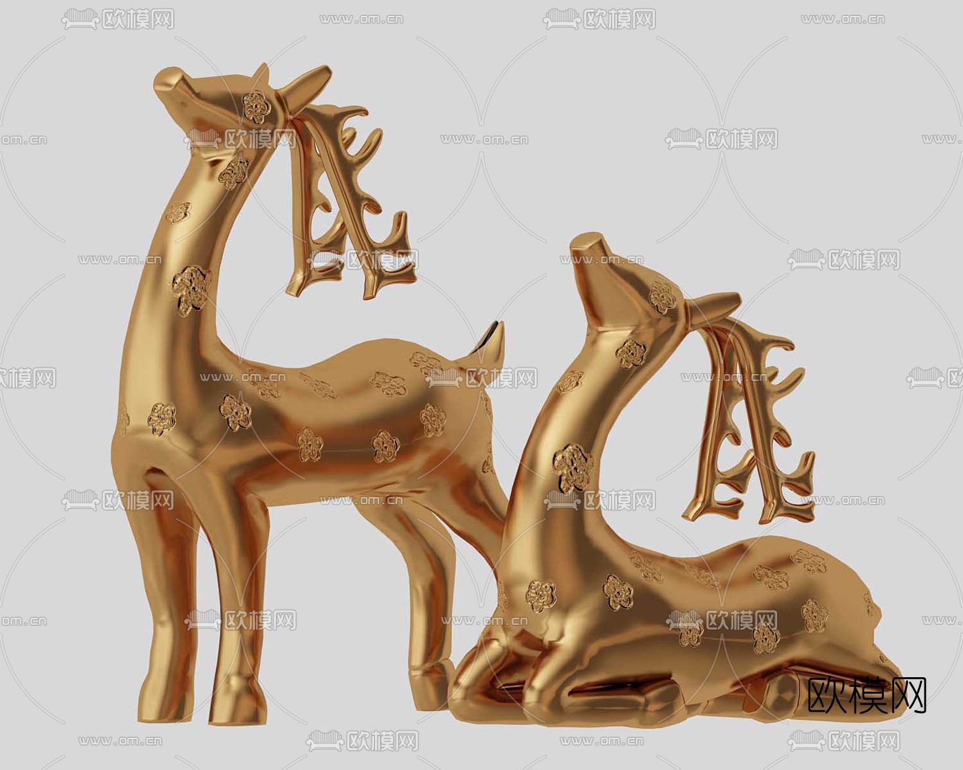 现代金属动物鹿雕塑3d模型
