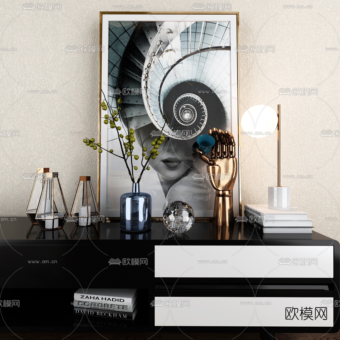 后现代书籍装饰画台灯摆件3d模型下载