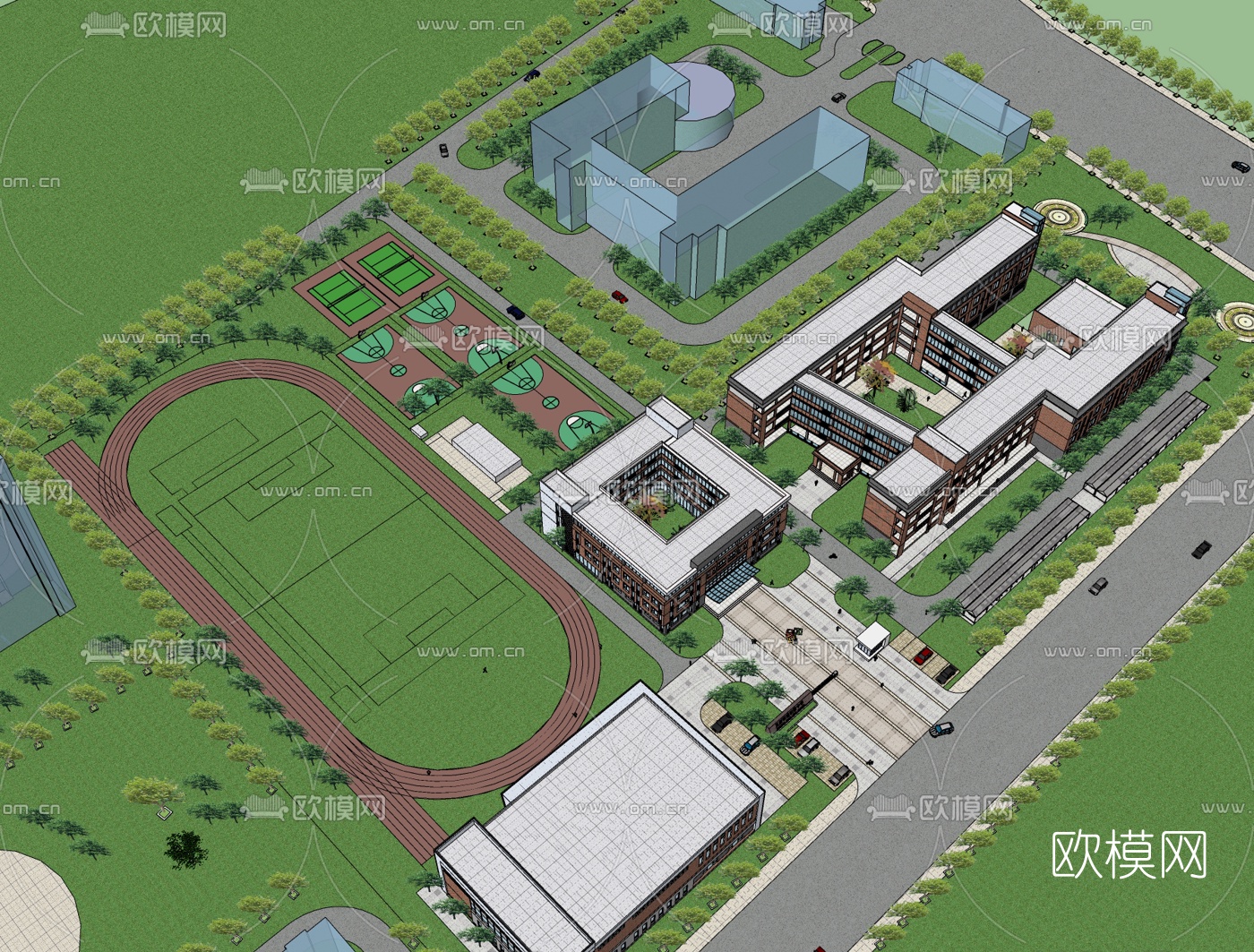 现代学校规划免费su模型下载（渲染图2）