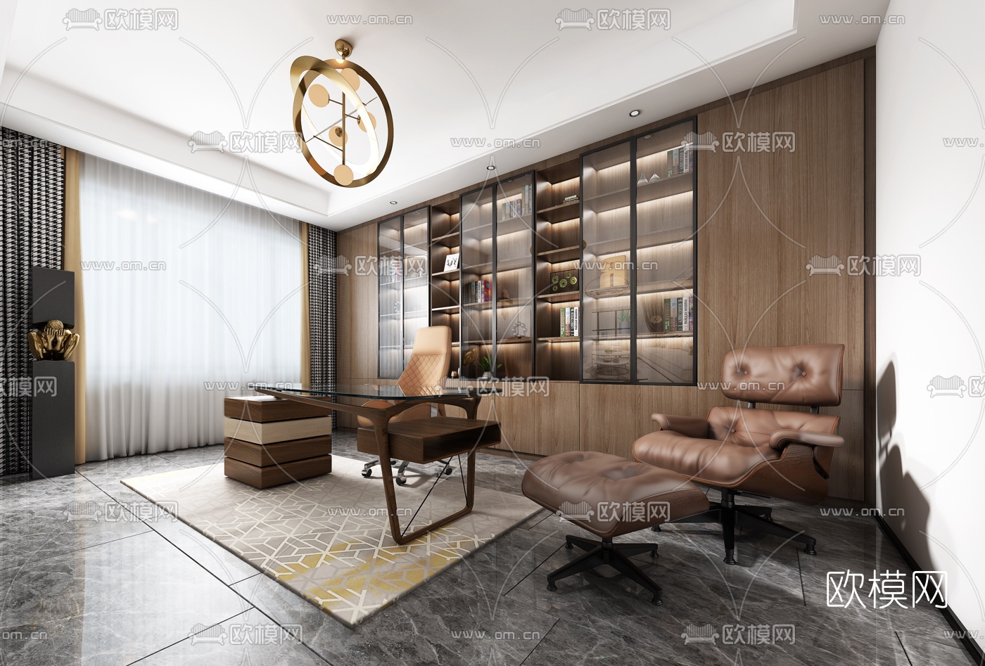现代书房3d模型-免费3dmax模型库-欧模网