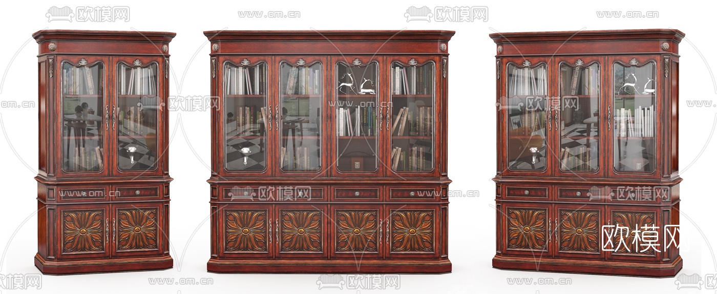 欧式古典书柜组合3d模型下载