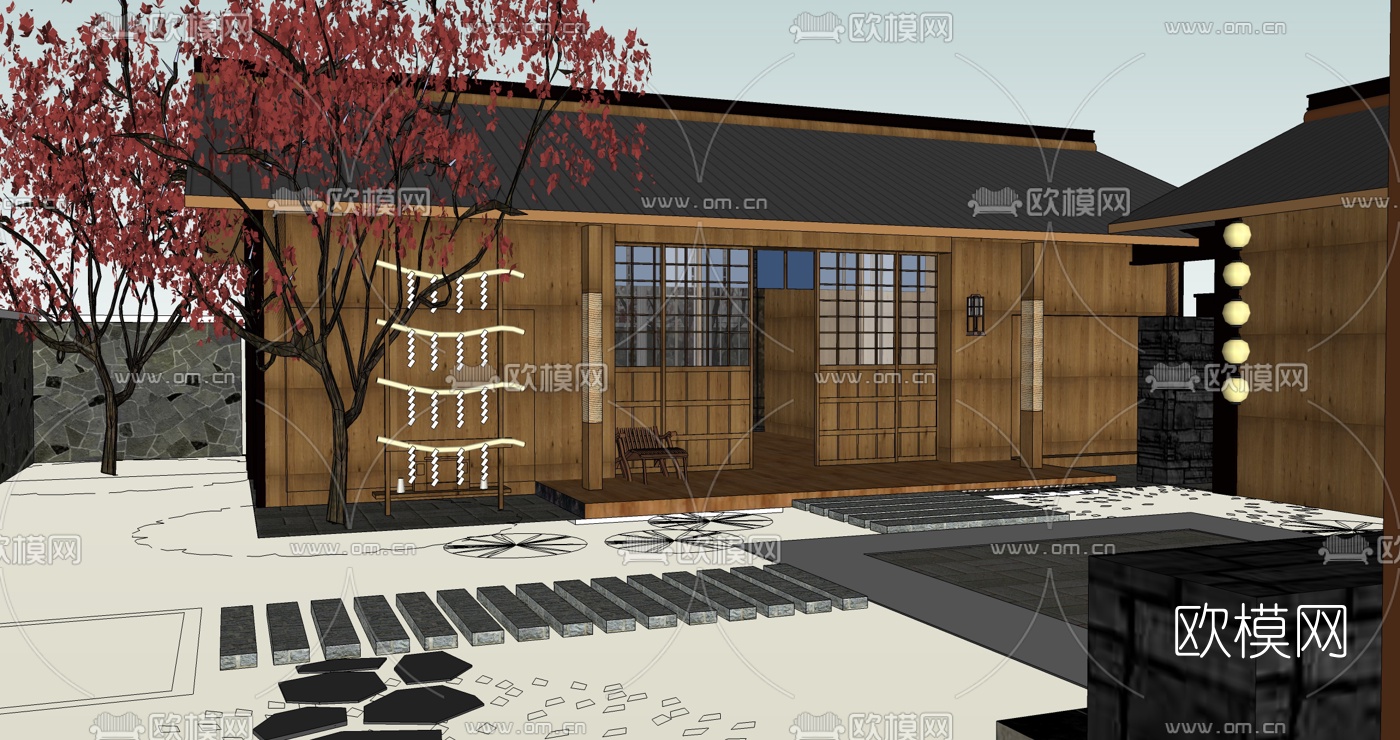 日式民居外观su模型下载