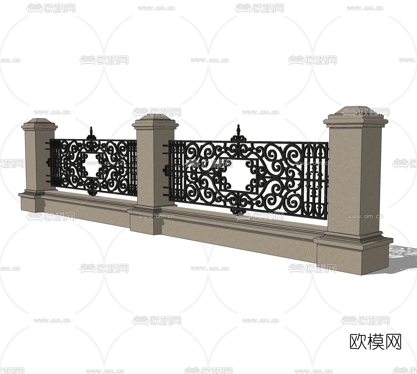 简欧围墙护栏免费su模型下载