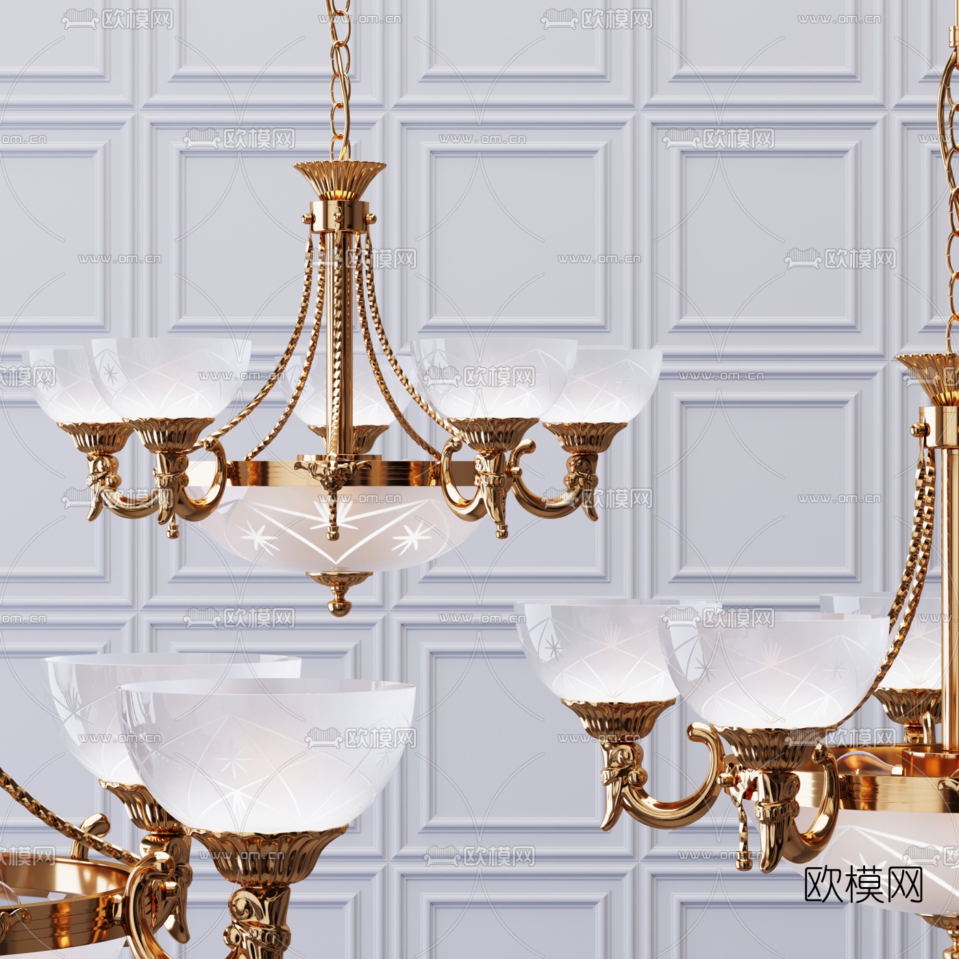 欧式金属多头吊灯3d模型下载
