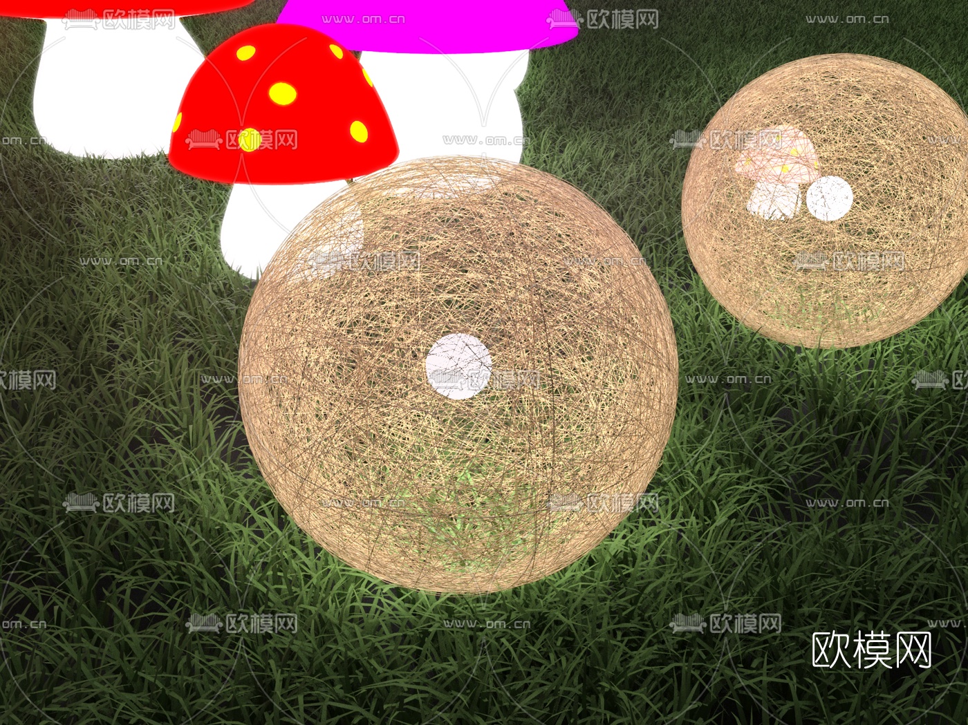 北欧发光蘑菇藤球灯3d模型下载（渲染图2）