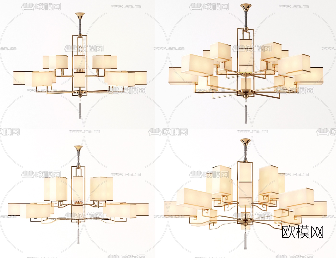 新中式金属多头吊灯3d模型下载