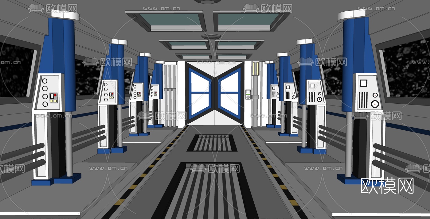 现代科技风走廊免费su模型下载