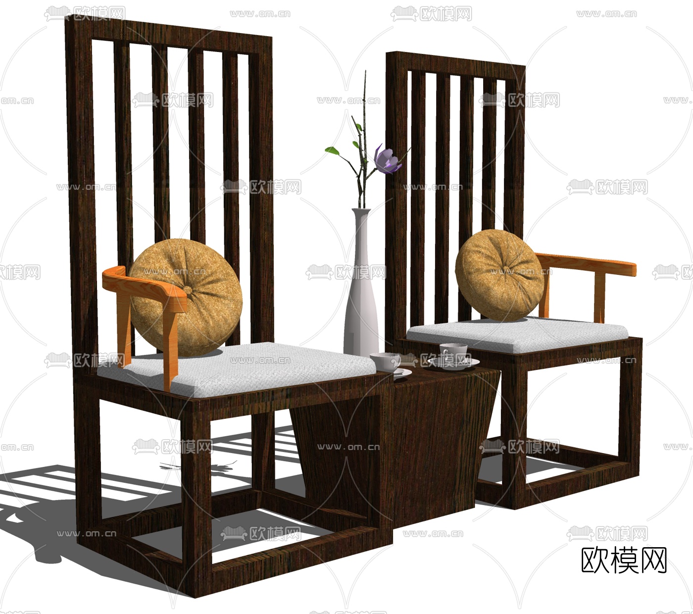 中式实木靠背椅免费su模型下载