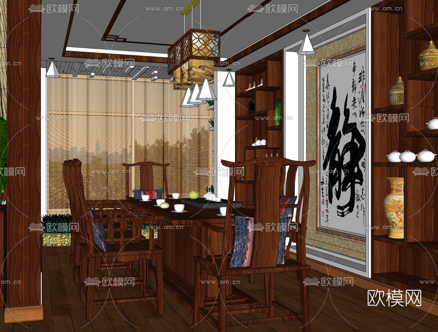 中式餐厅免费su模型下载