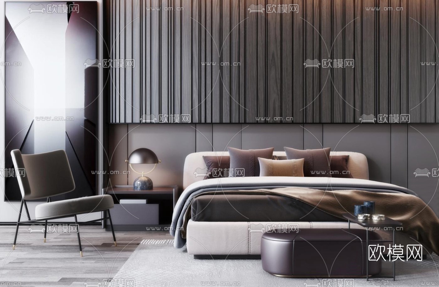 现代轻奢双人床3d模型下载