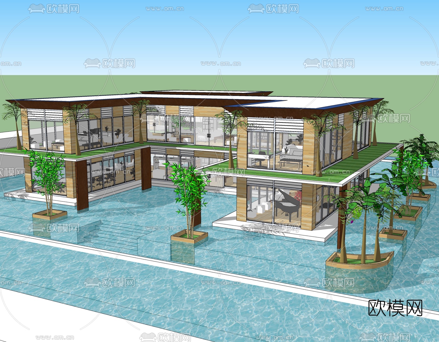 现代独栋别墅免费su模型下载