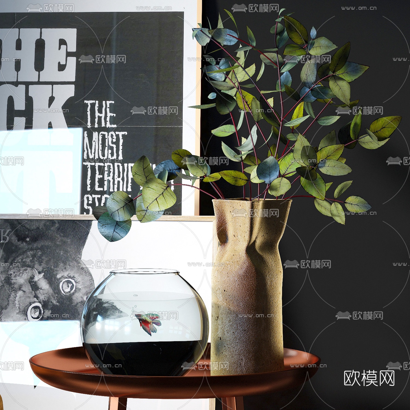 现代花瓶鱼缸圆凳3d模型