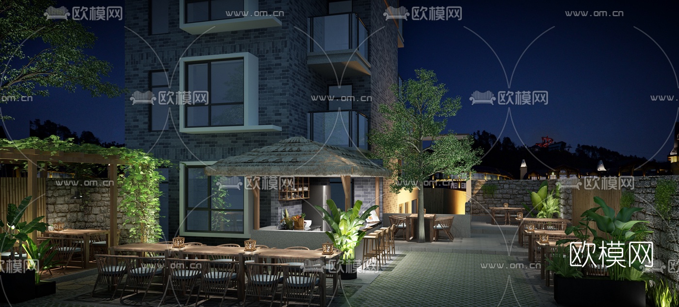 现代园林户外休闲区3d模型