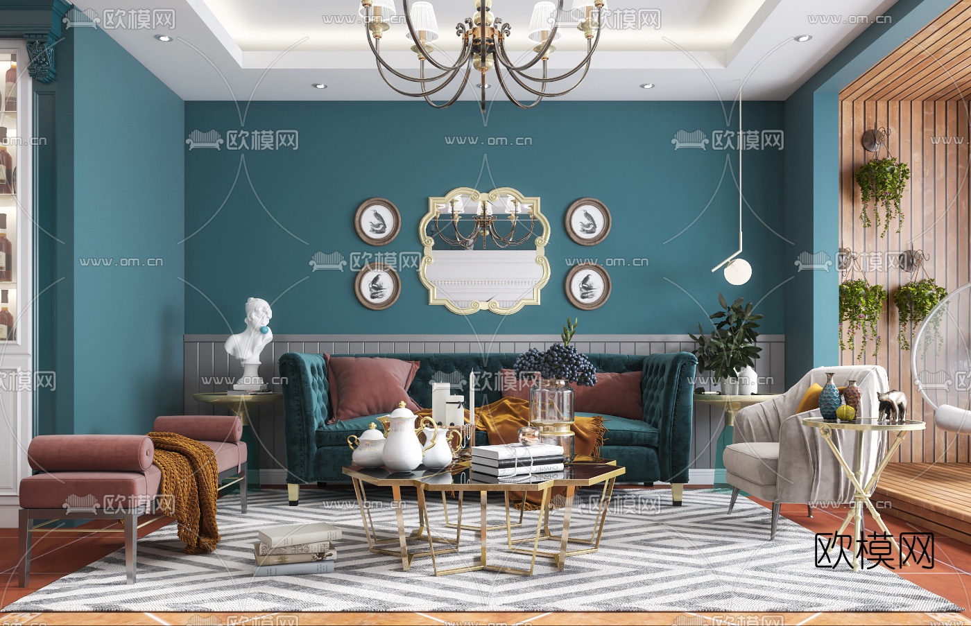 简美客厅餐厅3d模型