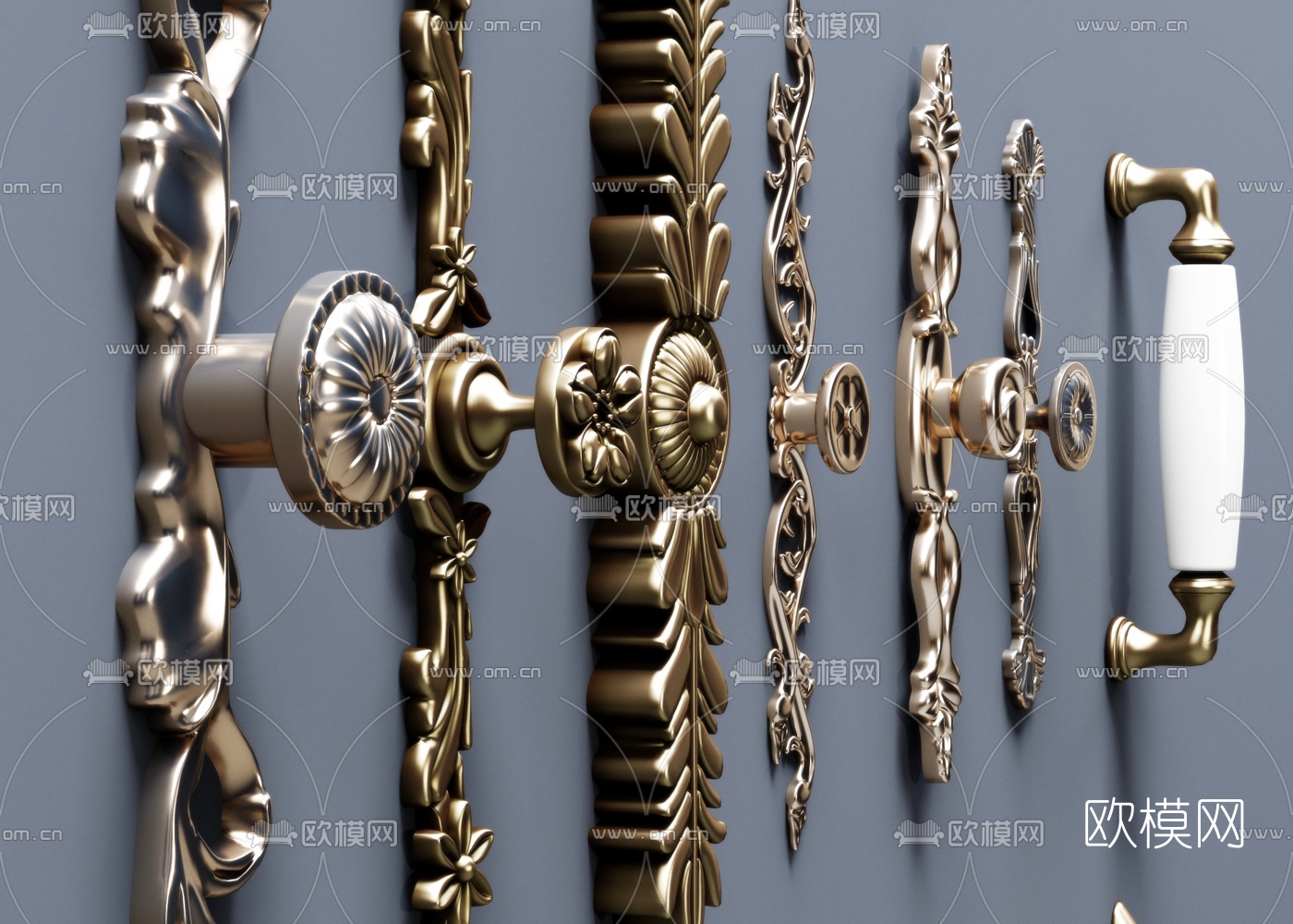 欧式拉手把手组合3d模型下载（渲染图4）