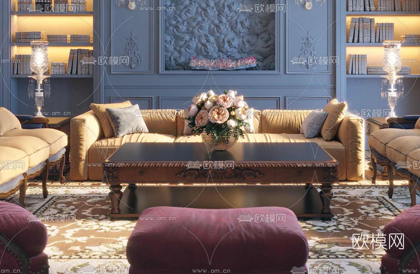 新古典别墅样板房客厅3d模型下载（渲染图3）
