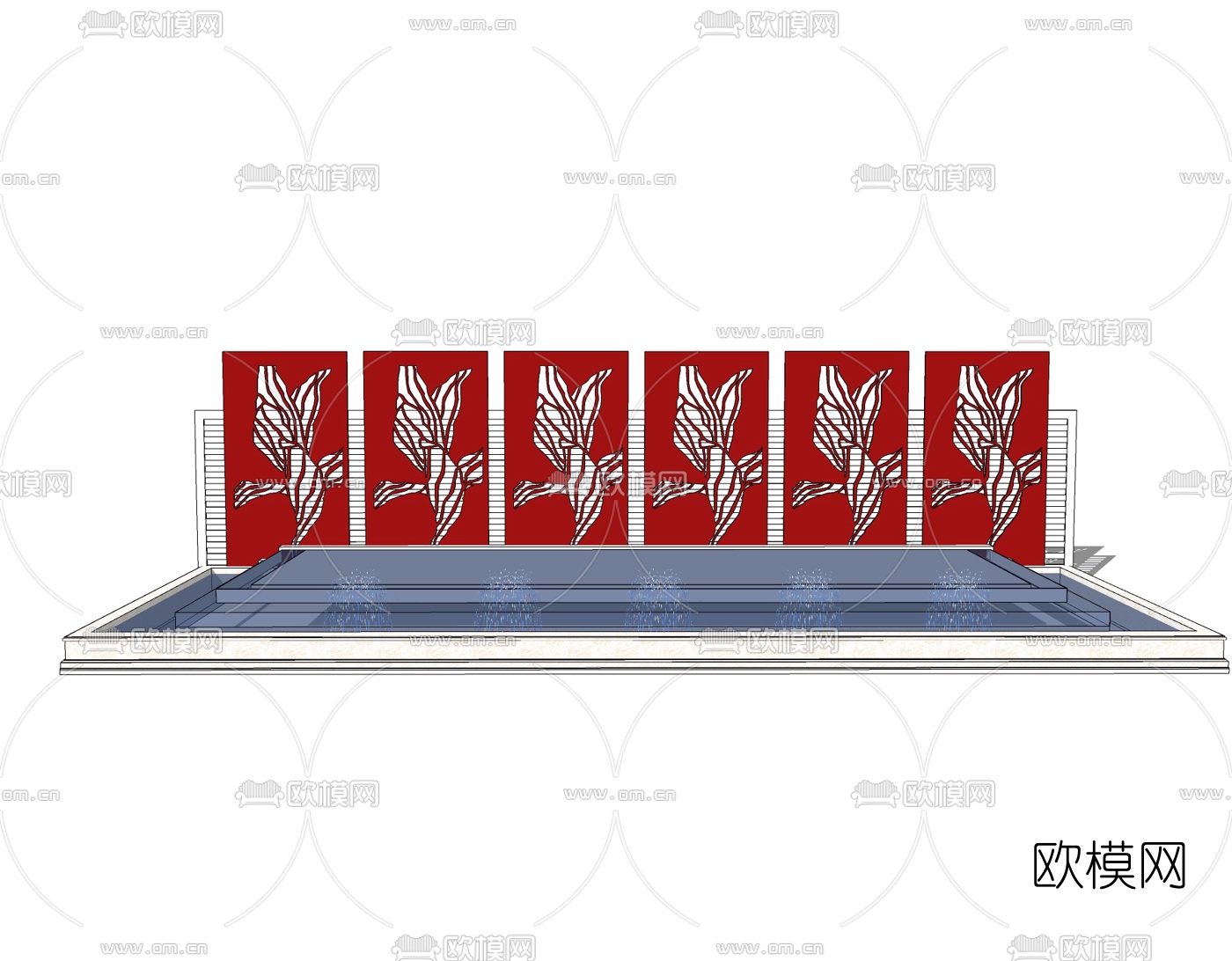 现代景观墙水景免费su模型下载