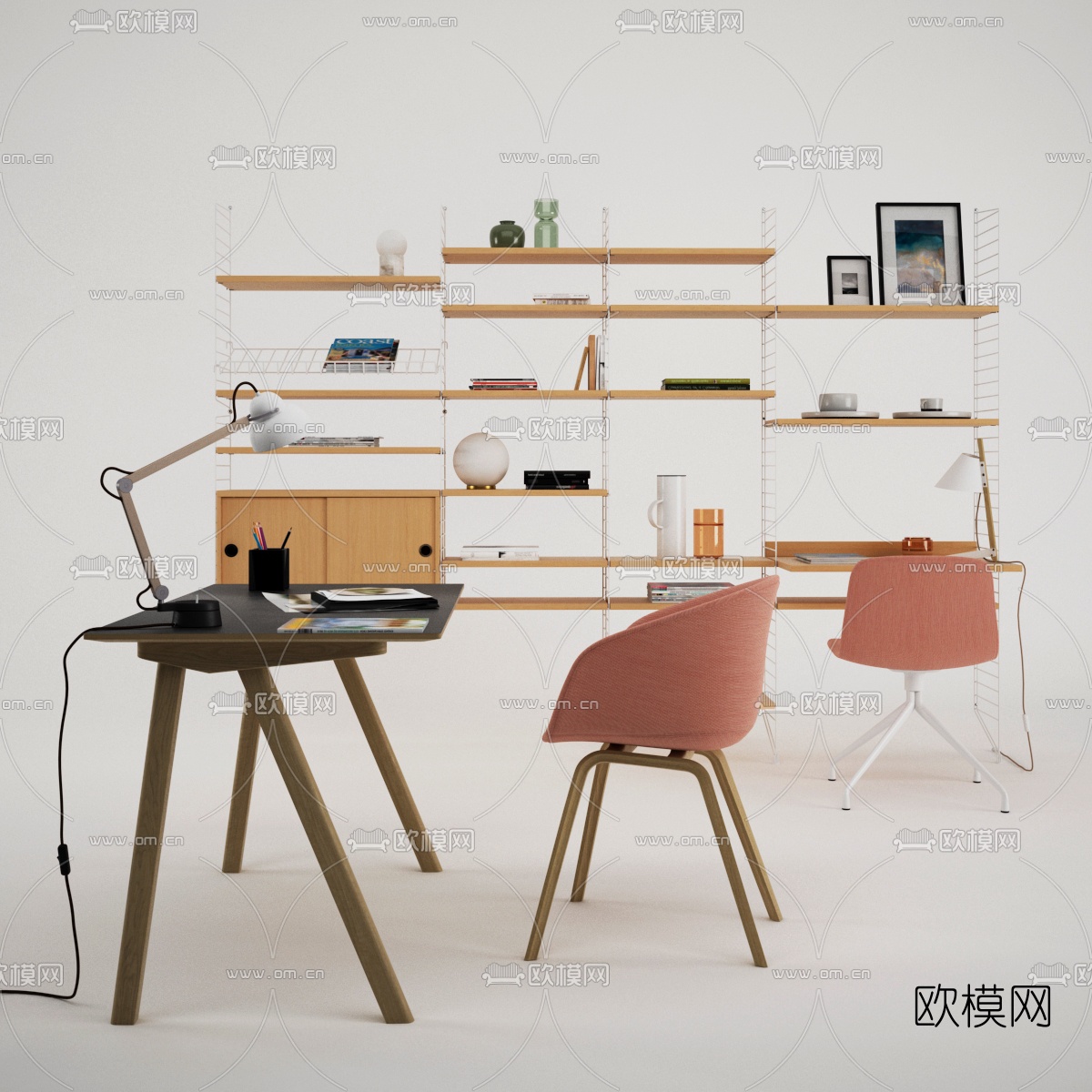 现代书桌书架3d模型下载_ID10184821_3dmax免费模型-欧模网