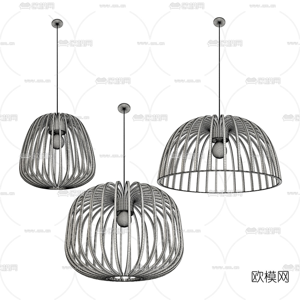 北欧木线框吊灯组合3d模型下载（渲染图2）