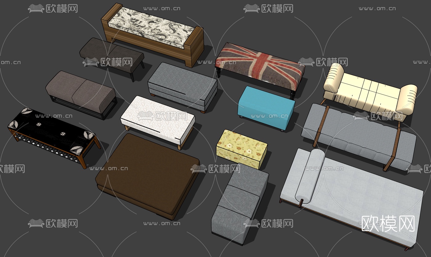 现代床尾凳su模型下载