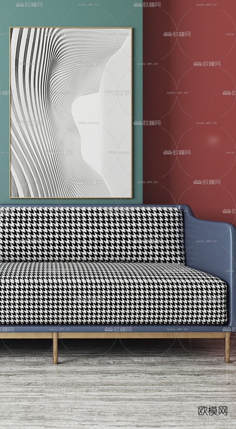 现代轻奢双人沙发落地灯3d模型下载（渲染图3）