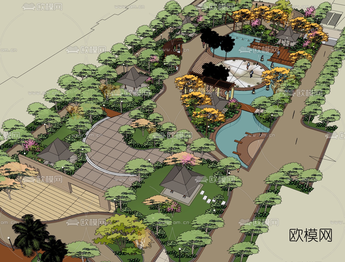 现代公园景观免费su模型下载