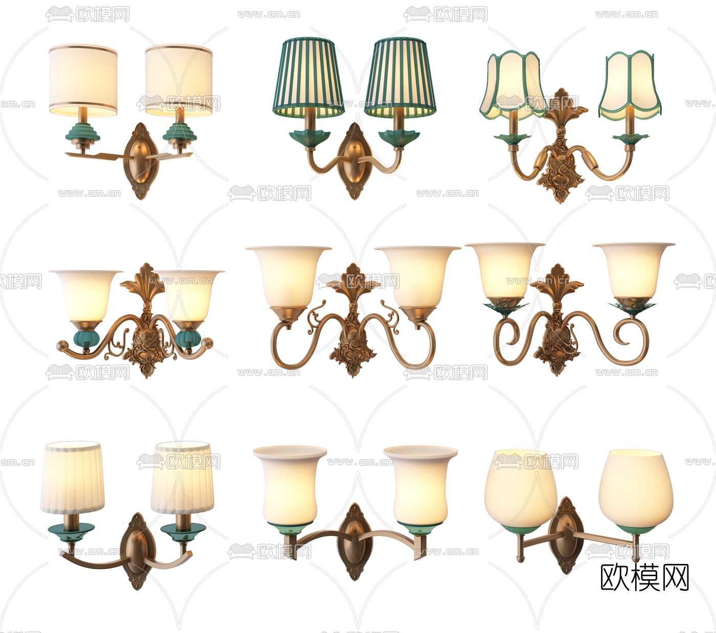 欧式古典双头壁灯3d模型下载