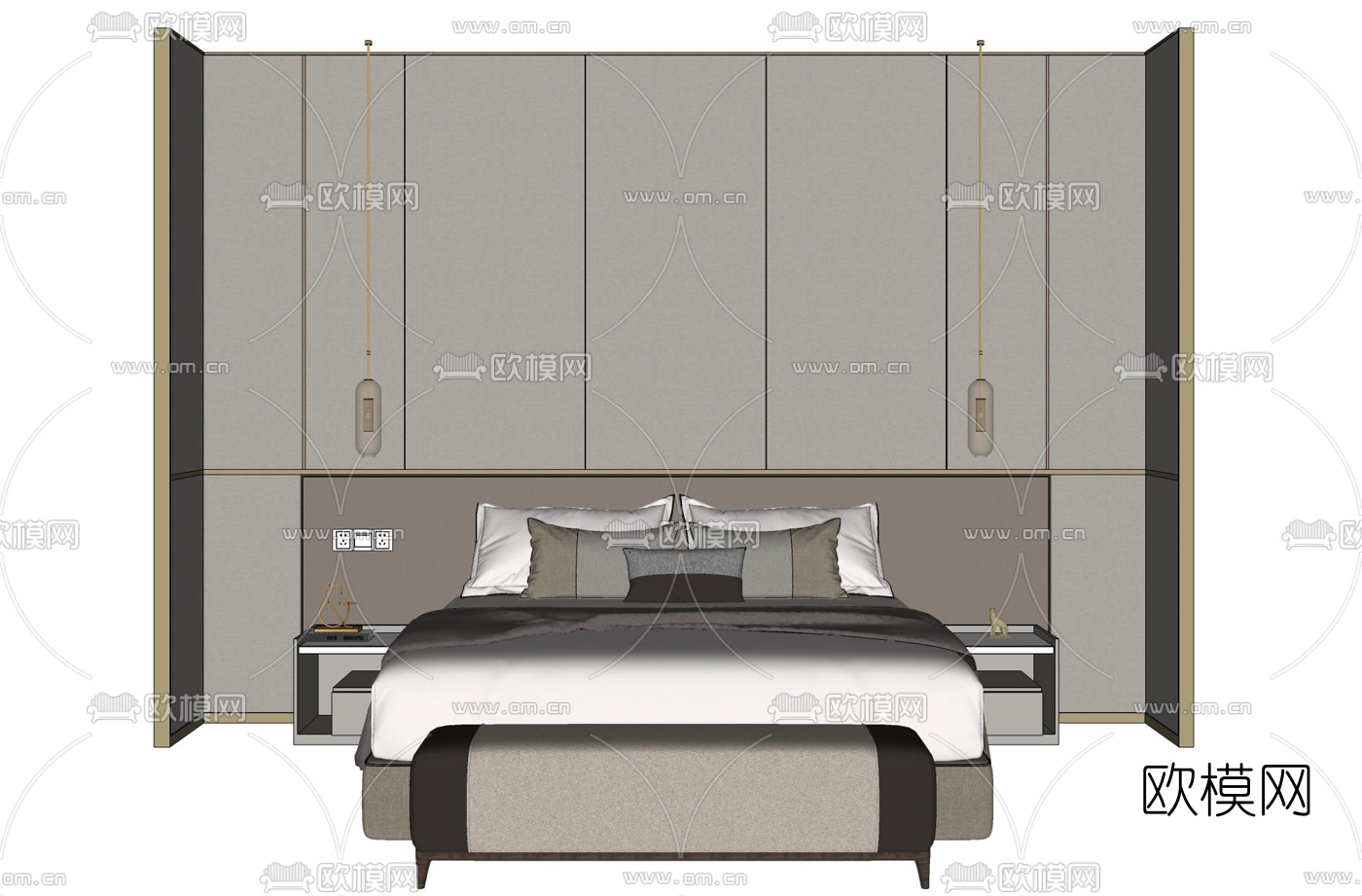 现代双人床su模型下载