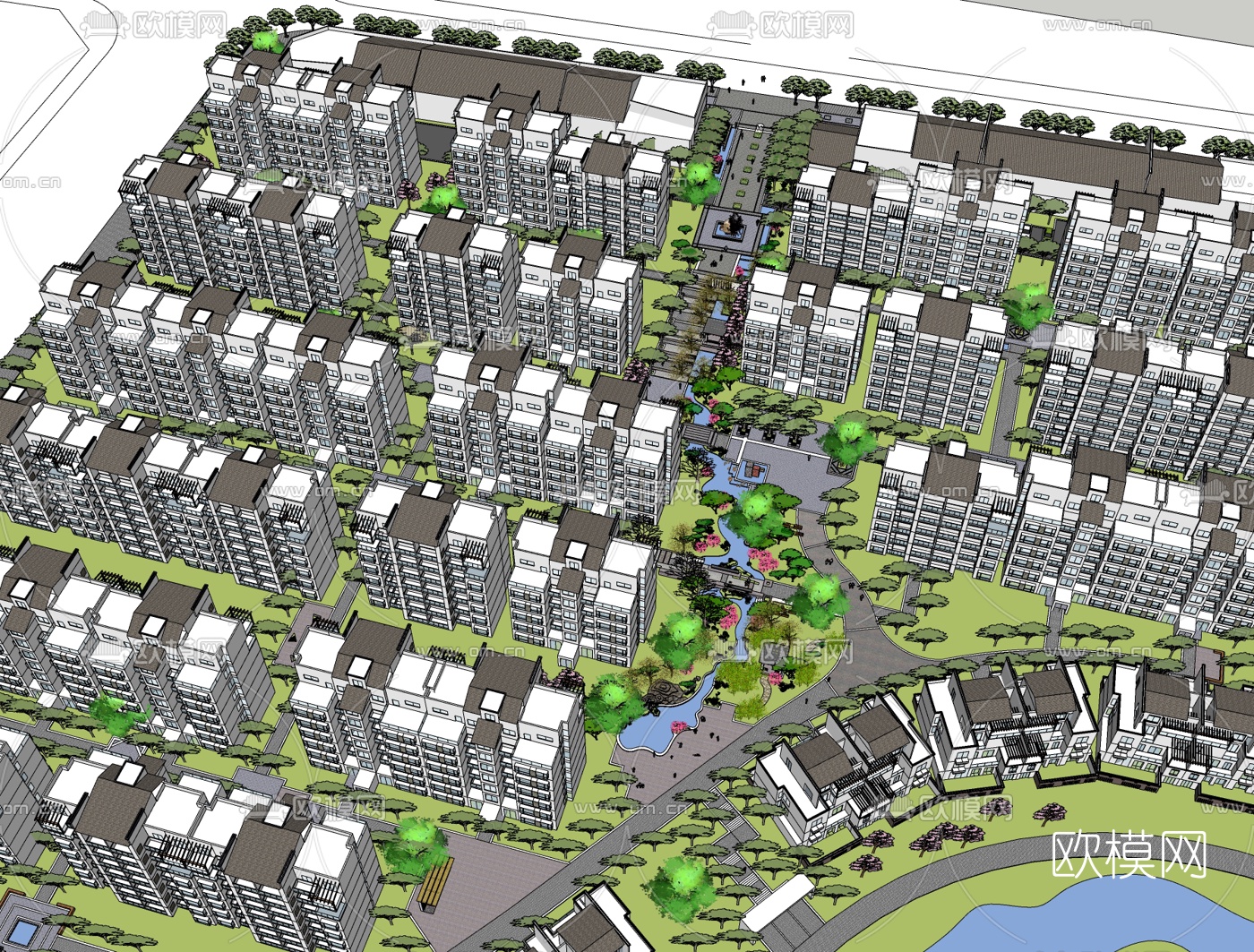 现代小区规划免费su模型下载