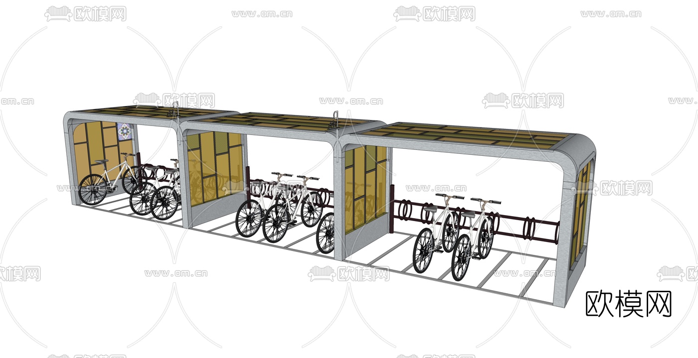 现代自行车停车棚su模型下载