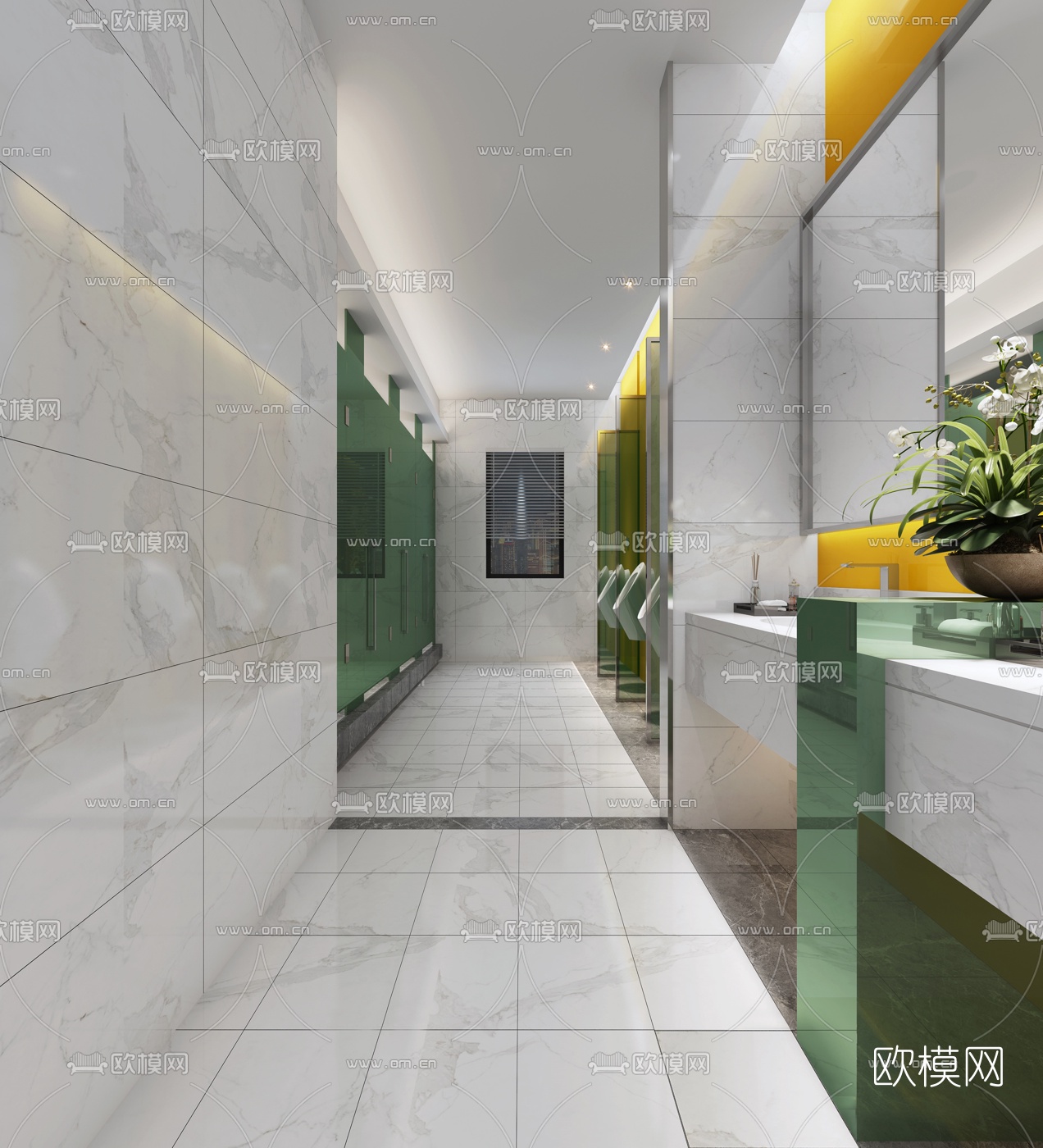 现代公用男卫生间3d模型下载（渲染图2）