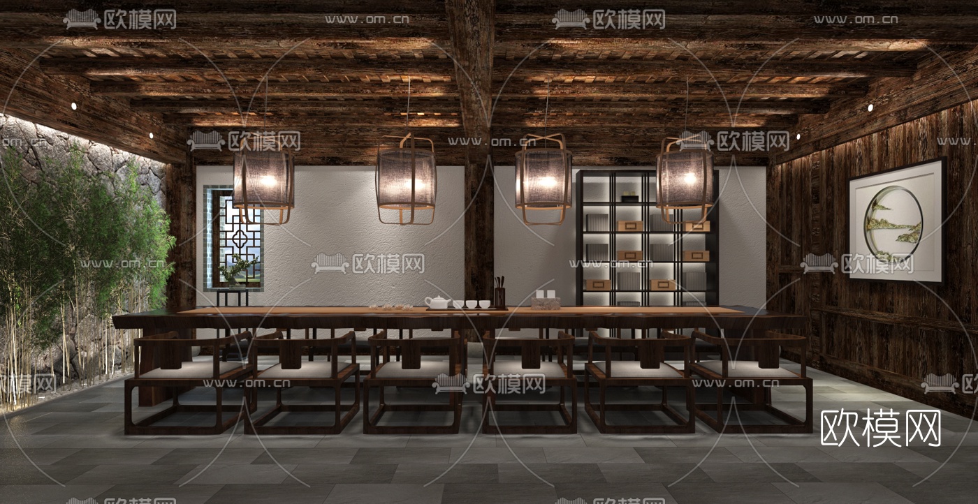 新中式民宿休闲茶室3d模型