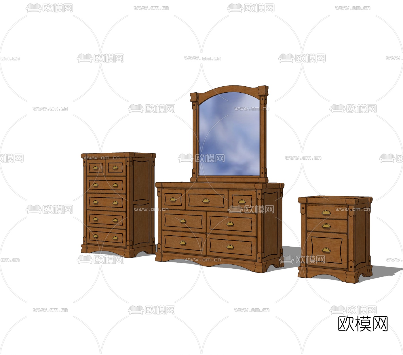 美式实木梳妆台免费su模型下载