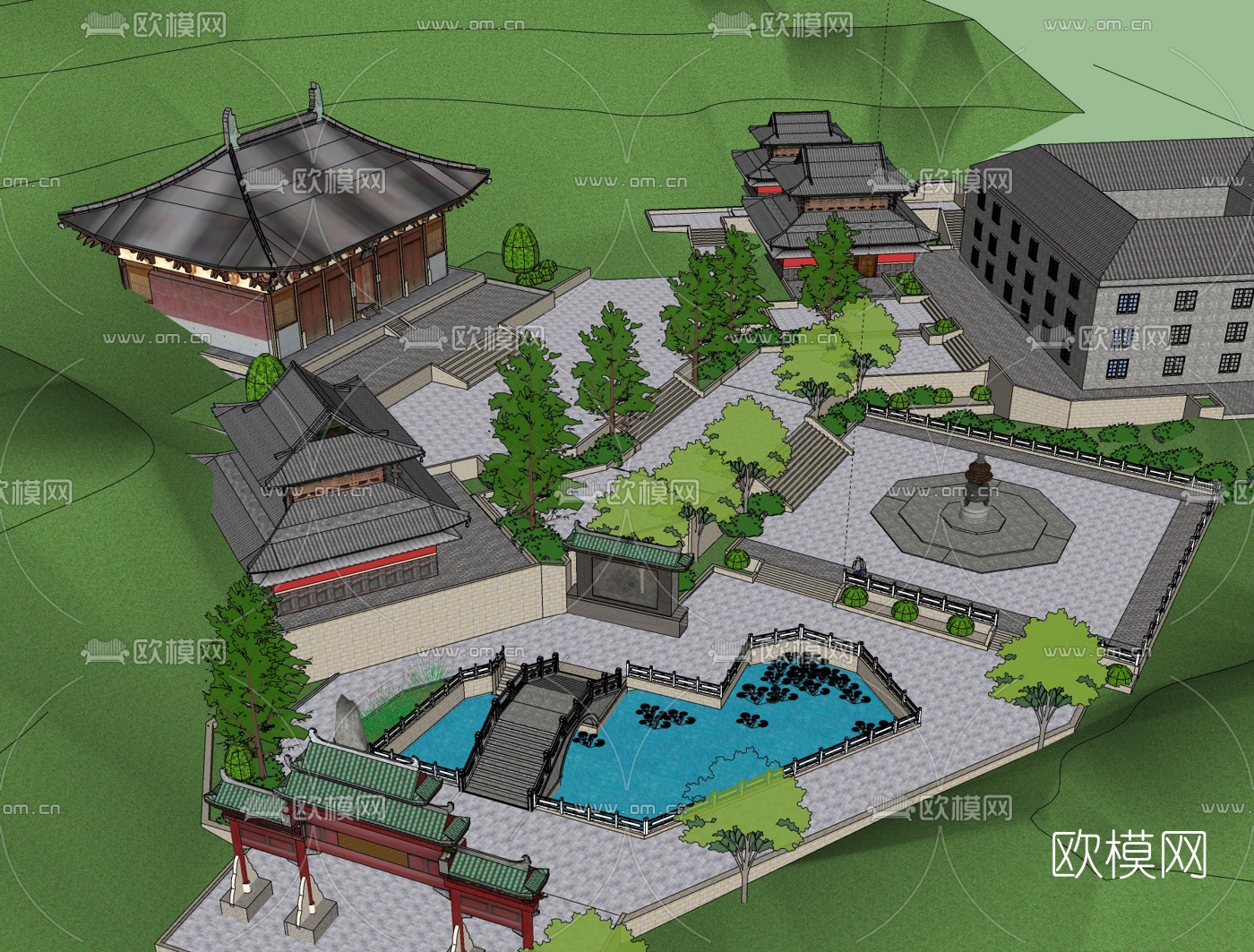 中式道馆免费su模型下载（渲染图2）