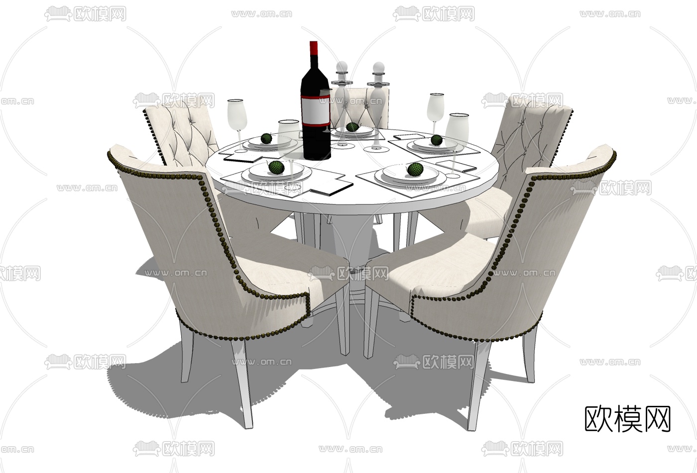 美式餐桌椅免费su模型下载