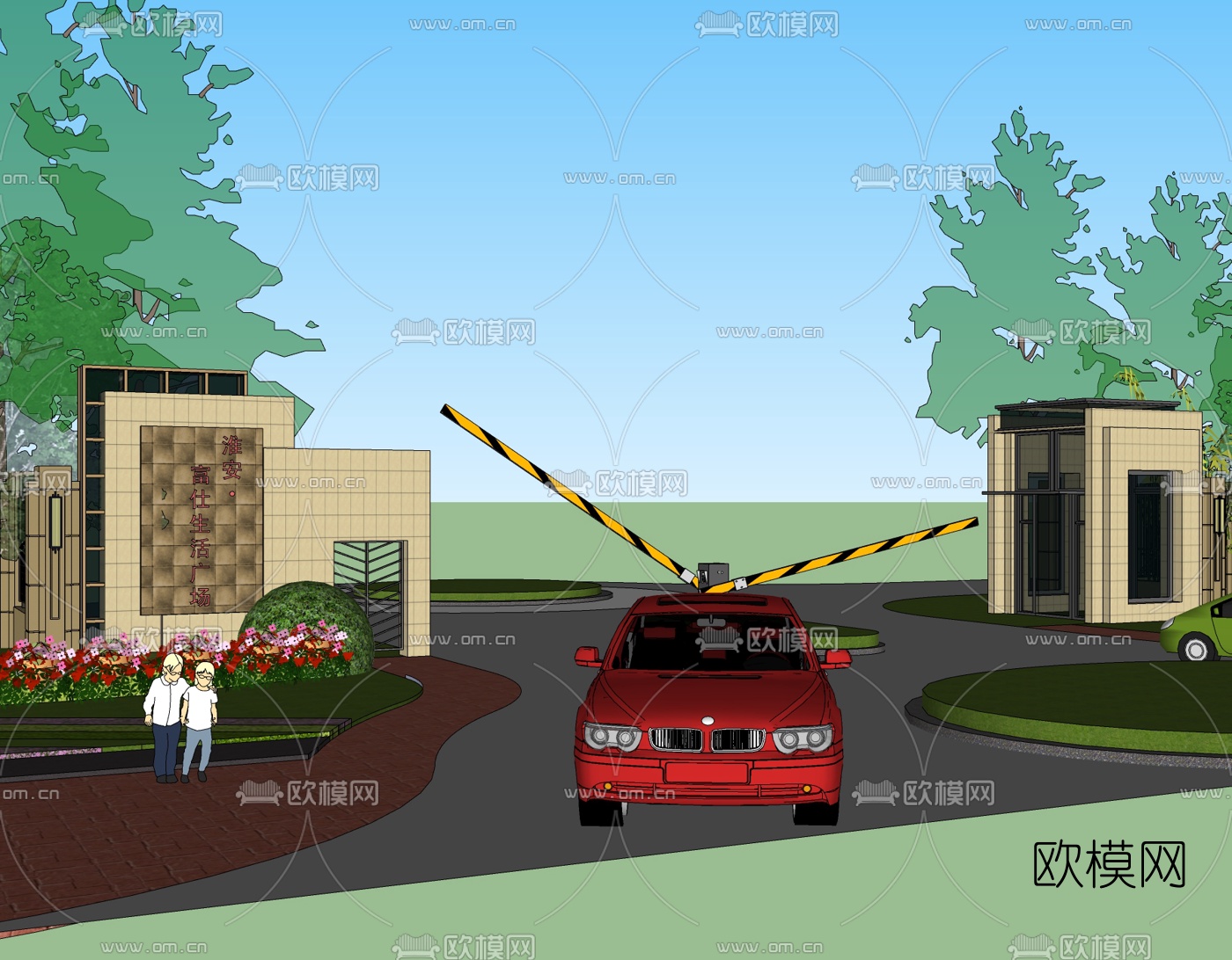 新古典小区入户门免费su模型下载