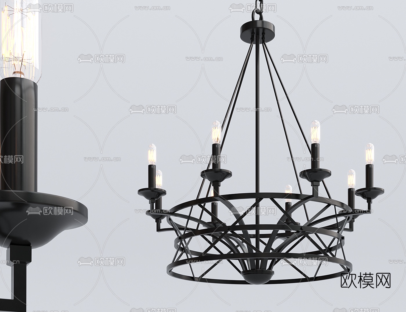 工业风烛台多头吊灯3d模型下载