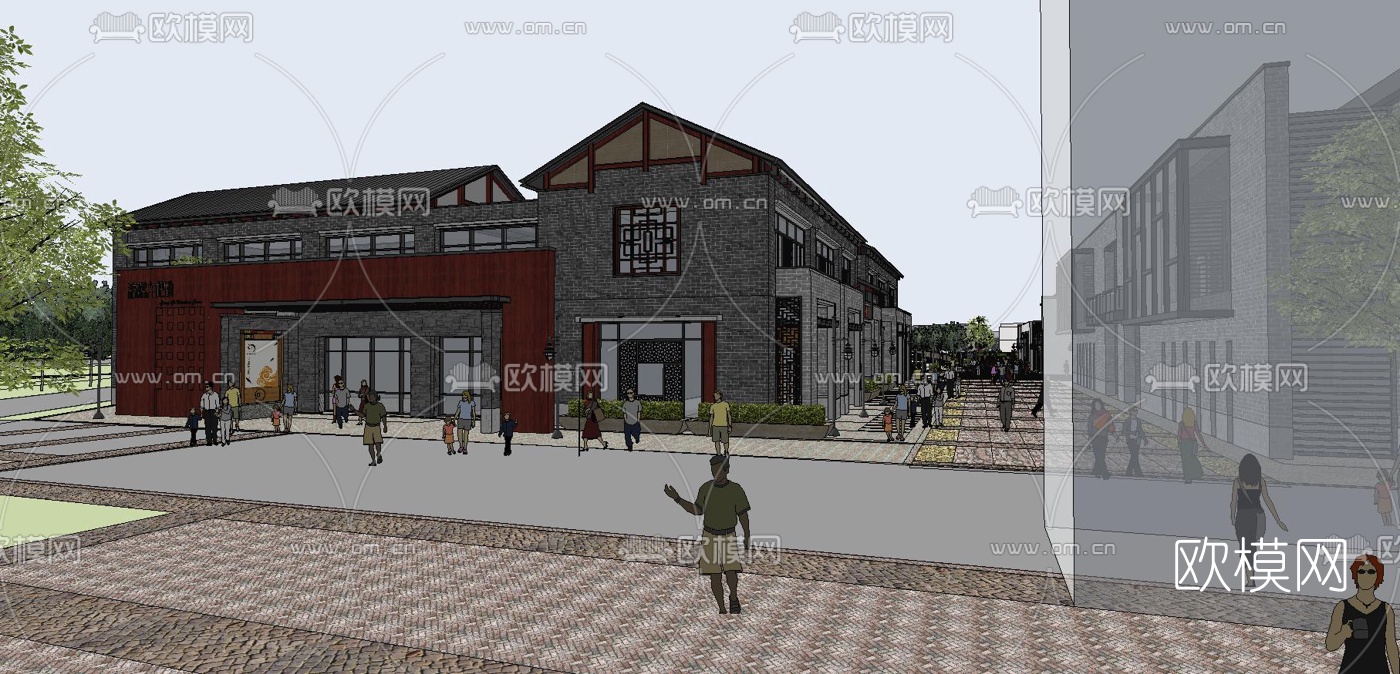 中式商业街su模型下载（渲染图6）