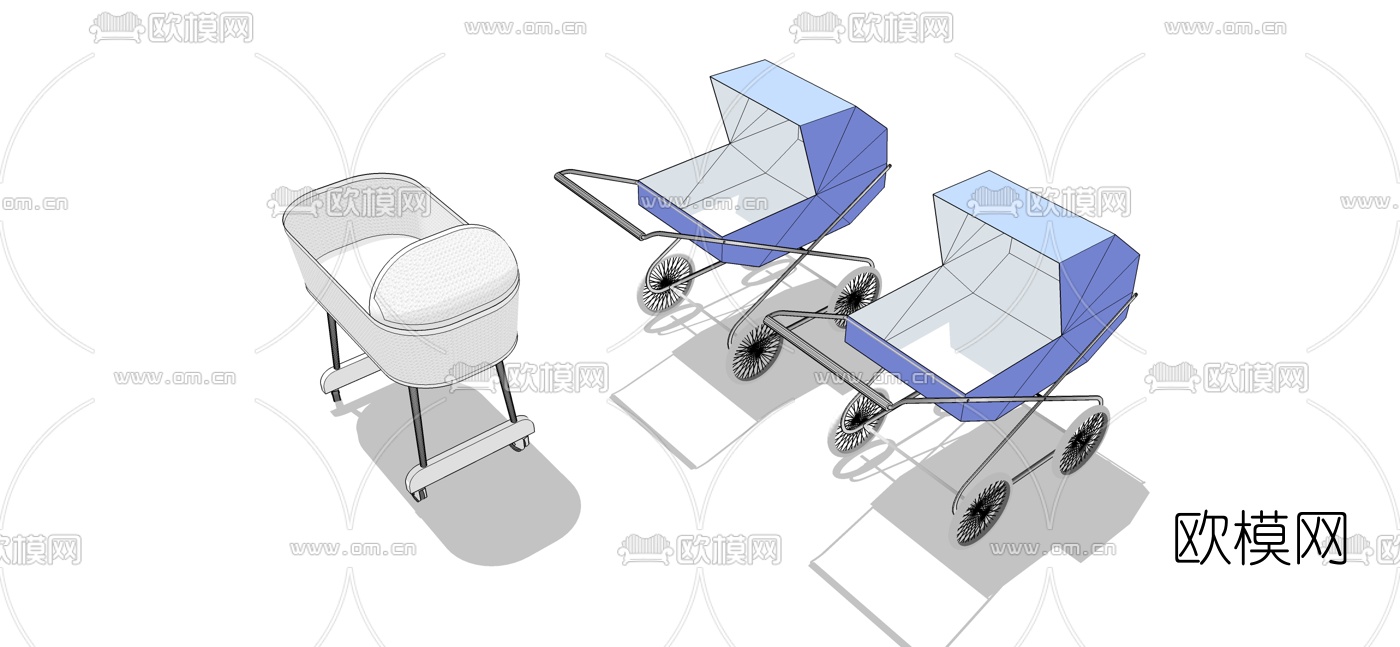 现代婴儿车su模型下载（渲染图1）