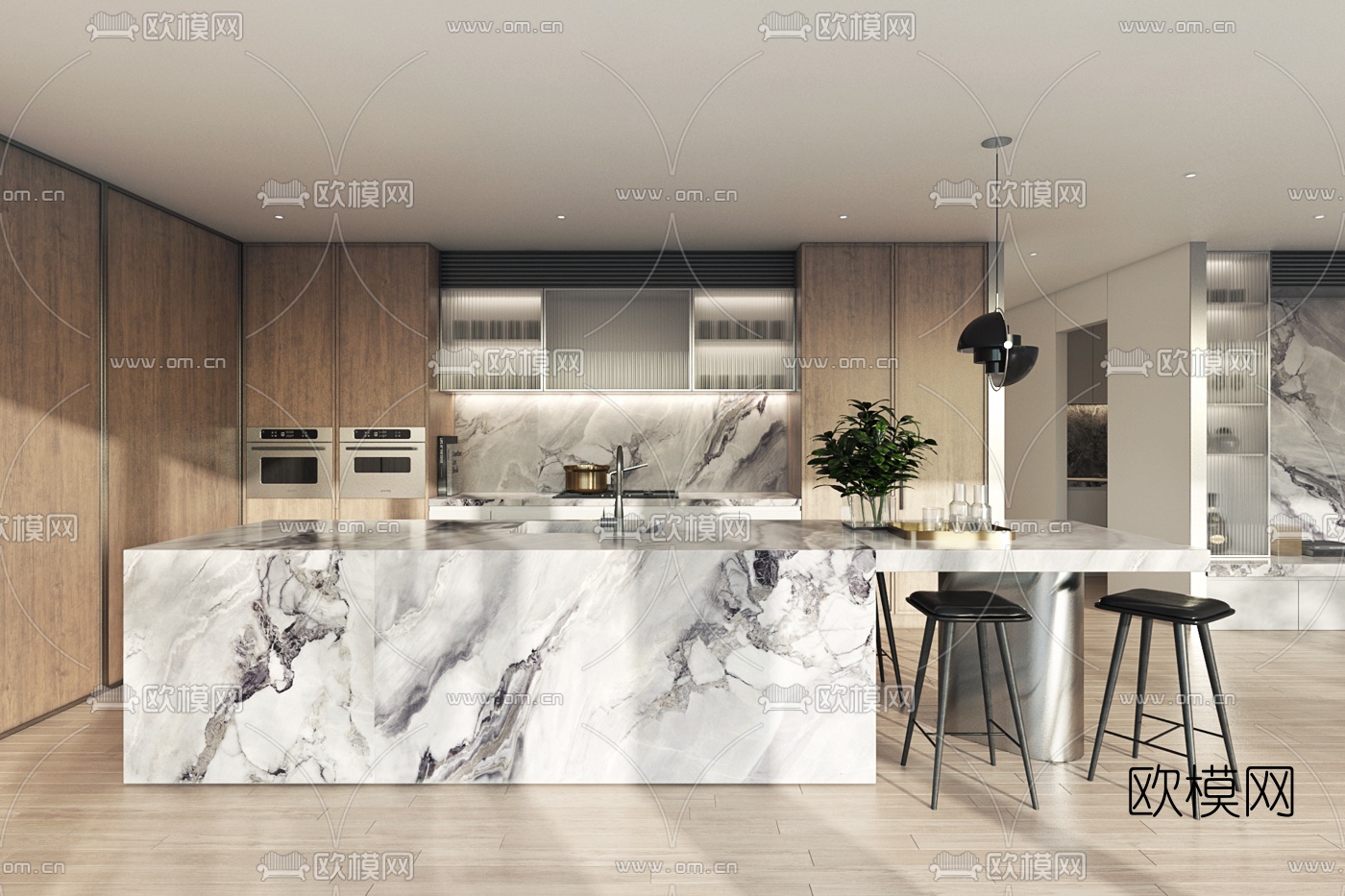 Mim Design设计 现代敞开式厨房中岛柜3d模型下载