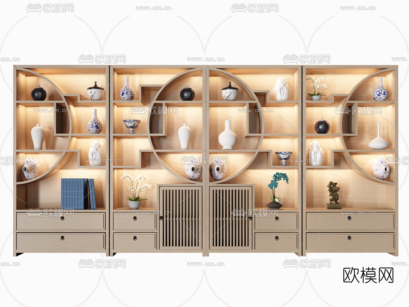 新中式实木博古架装饰柜3d模型