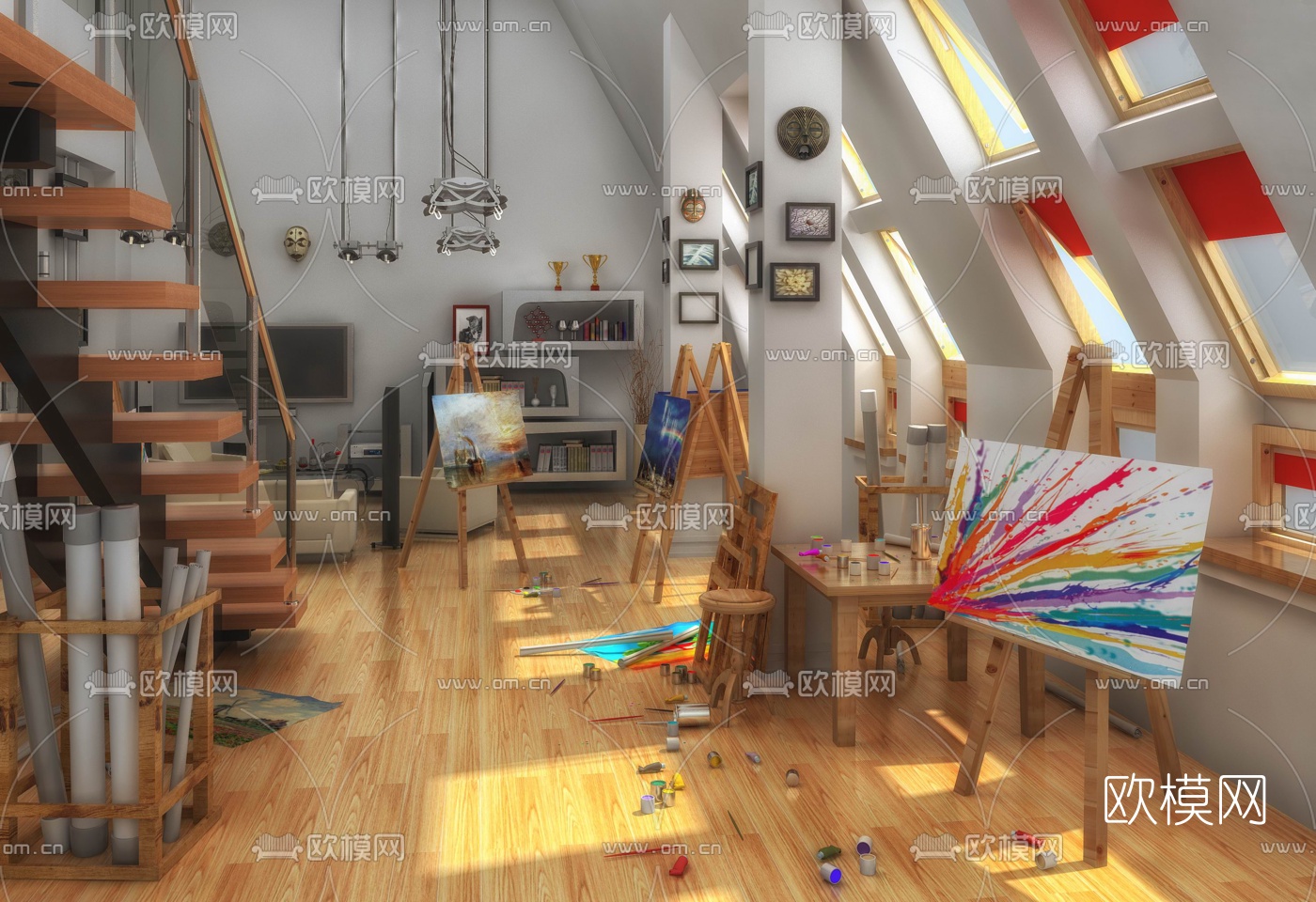 现代画室工作室3d模型
