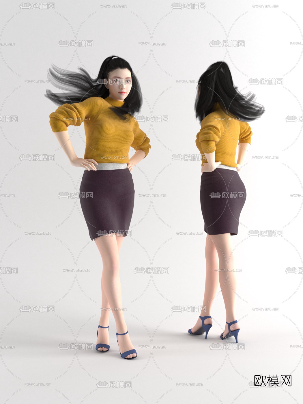 现代站姿女人3d模型下载