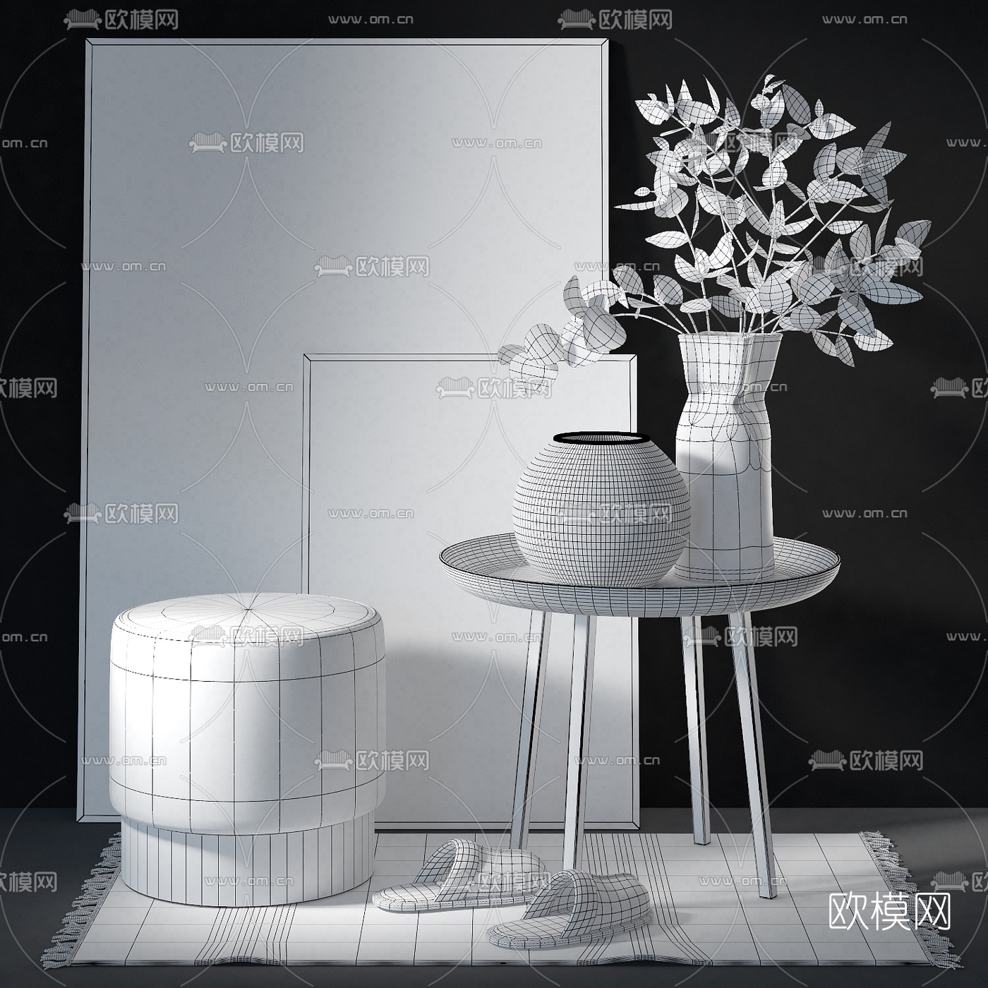 现代花瓶鱼缸圆凳3d模型