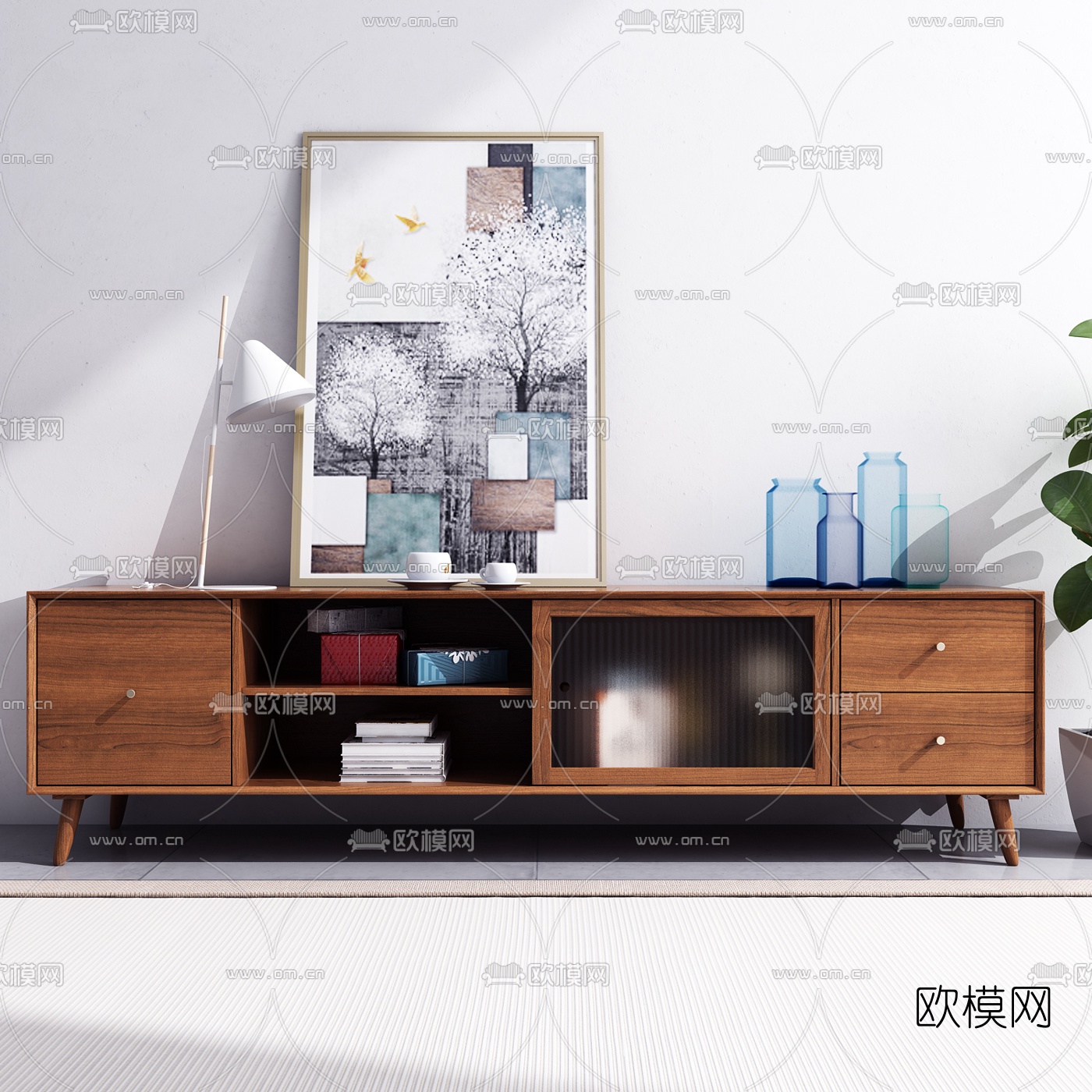 北欧轻奢实木电视柜3d模型下载