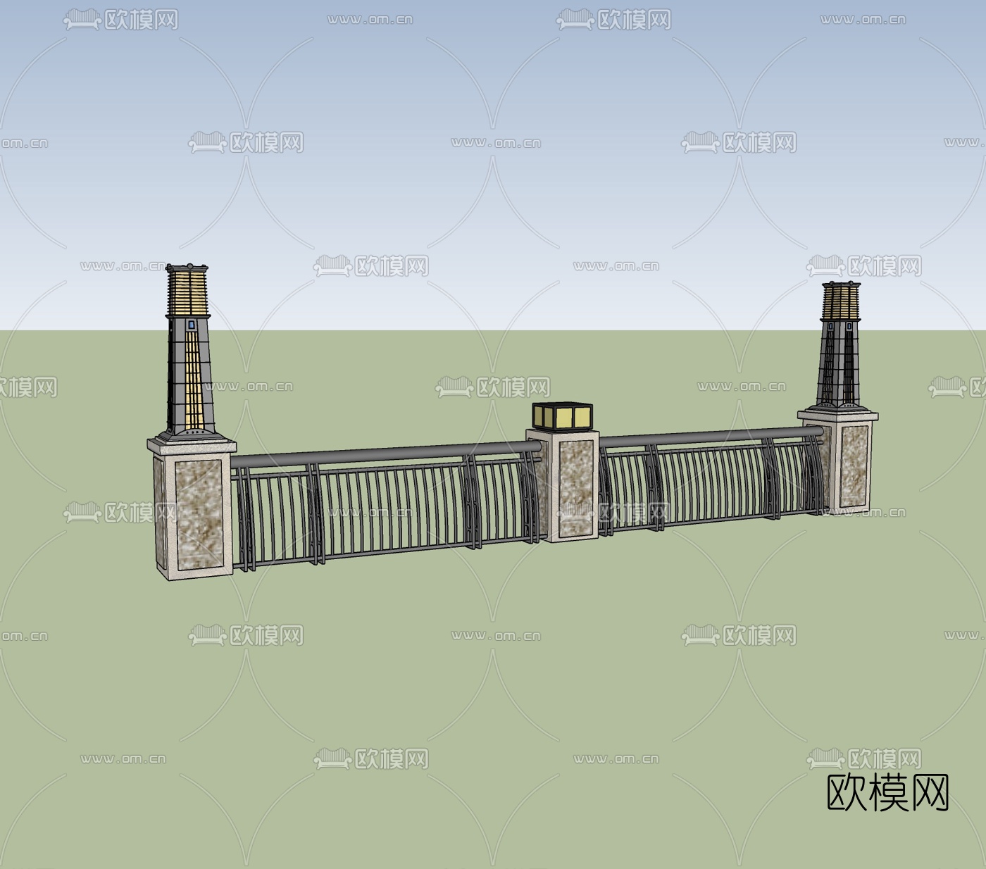 现代护栏栏杆免费su模型下载