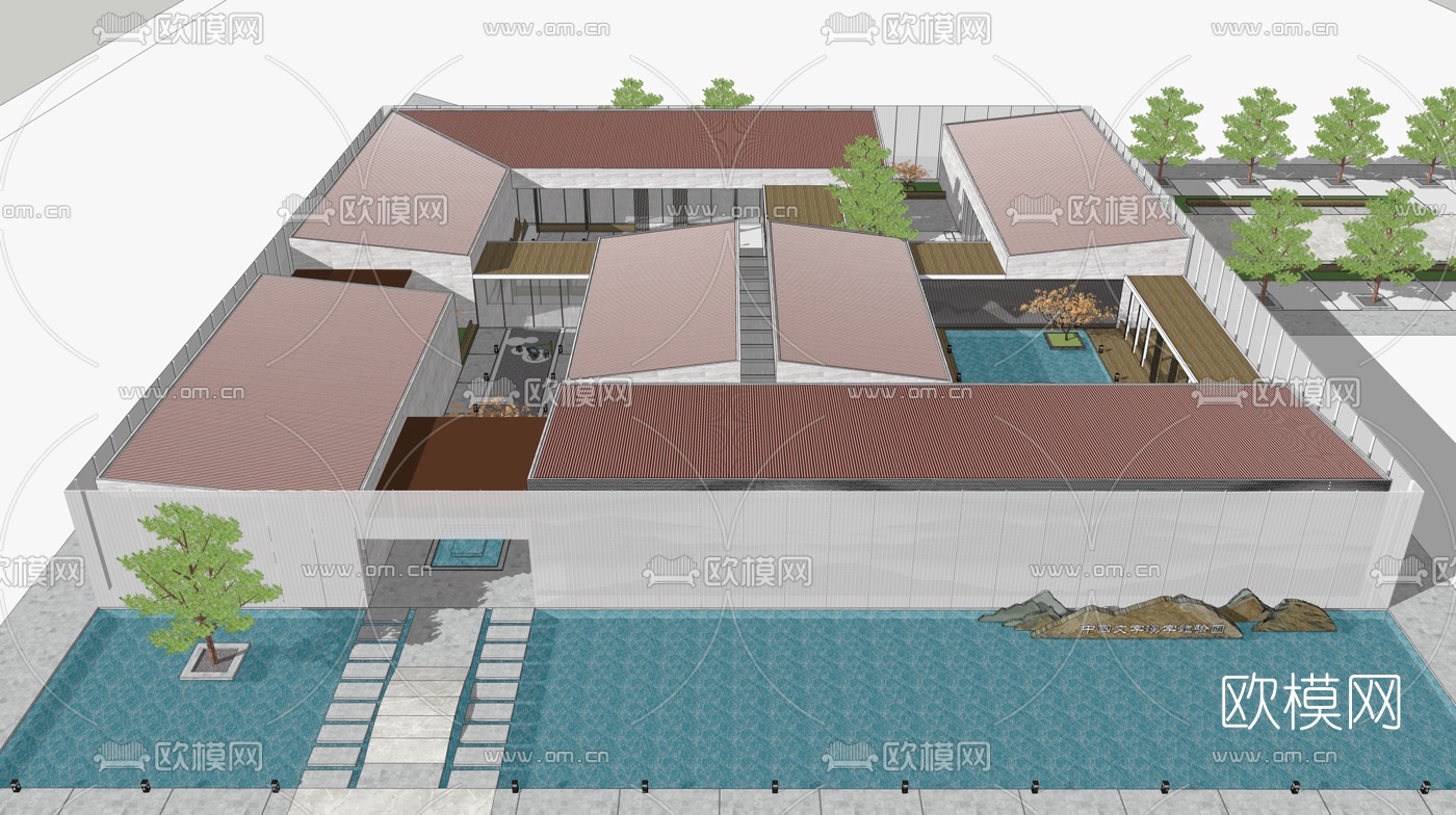 中式博物馆外观su模型下载（渲染图1）