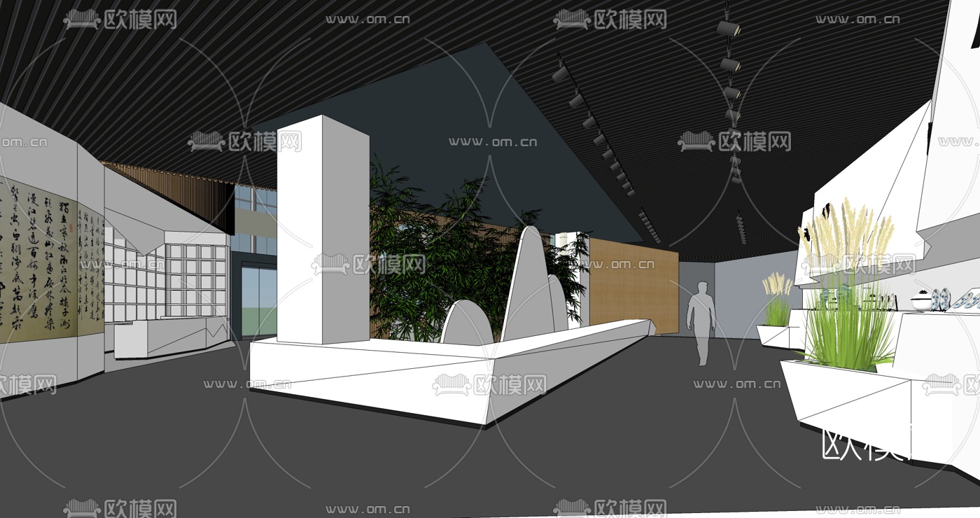 中式文化艺术展厅su模型下载（渲染图3）